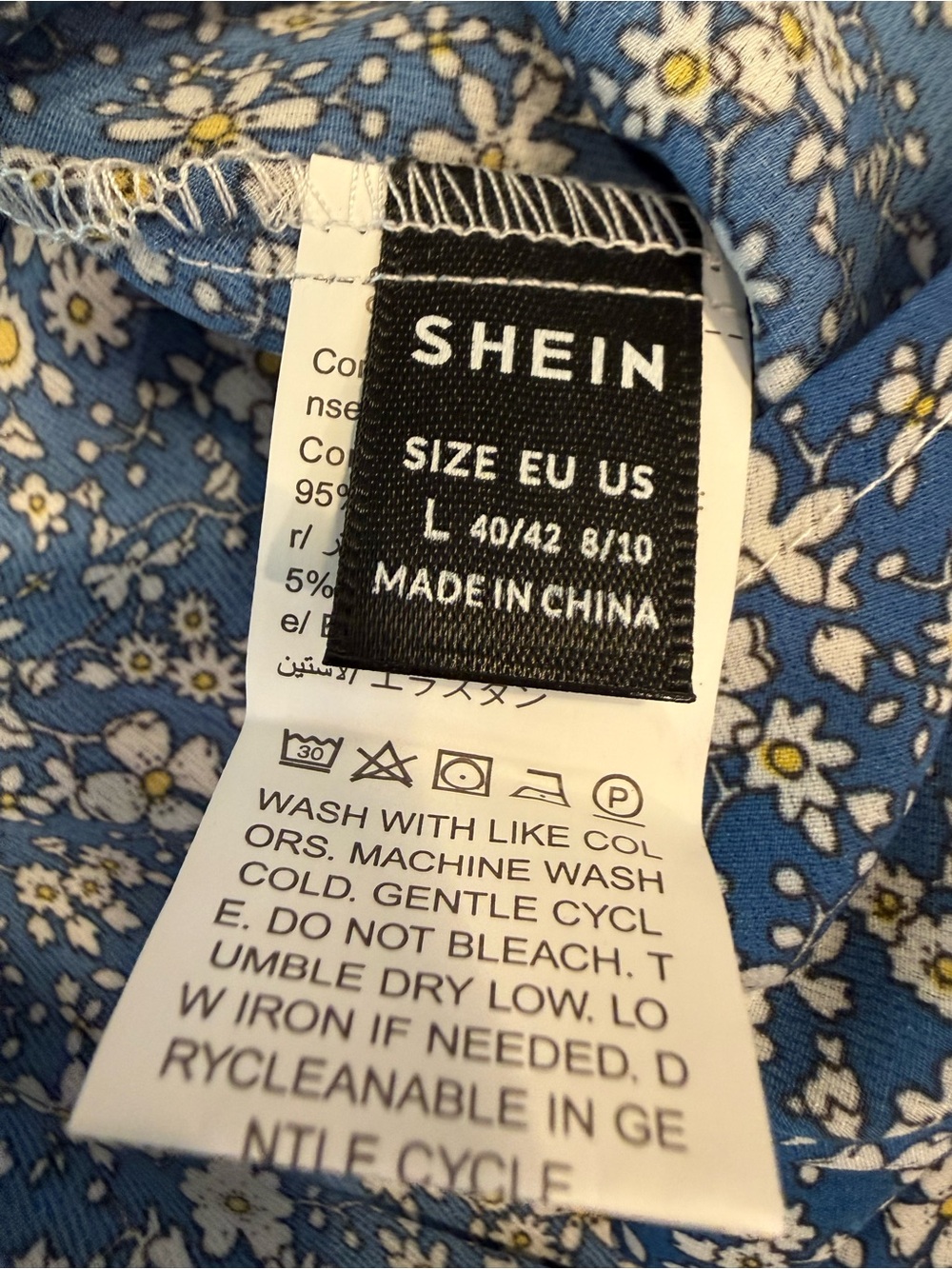 Shein maxi dress blue yellow ditsy floral short sleeves SZ LG - Picture 5 of 11